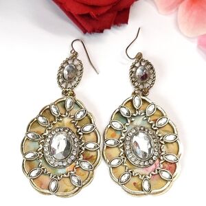 Vintage Gold Tone Crystal Dangle Statement Earrings